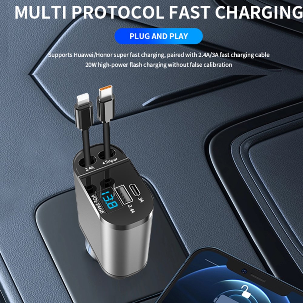 Pull rope double line single pull telescopic car charger - Code: CMH-03
